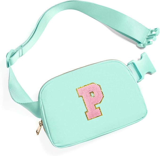 Gitus Belt Bag Fanny Pack Crossbody Bags with Initial Letter Patch Cute Stuff Birthday Gifts for Teenager Girls Trendy Preppy Stuff for Teen Girls Cool Stuff for Teens (Mint Green-P)