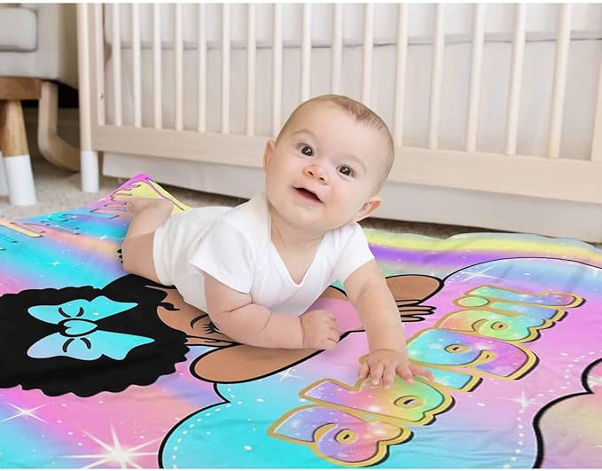 D-Story Personalized Blanket with Name - Custom for Adult, Kids, Baby - Monogrammed Black Girl Blanket - Gifts for Girls Boys