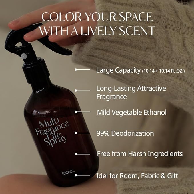 hetras Multi Fragrance Life Spray 10.14 fl oz x 2 Pack | Hotel Wood - Luxurious Forest Scent | Non-Aerosol Odor Freshener Room Mist for Room, Closet, Fabric | Infused with Essential Oils