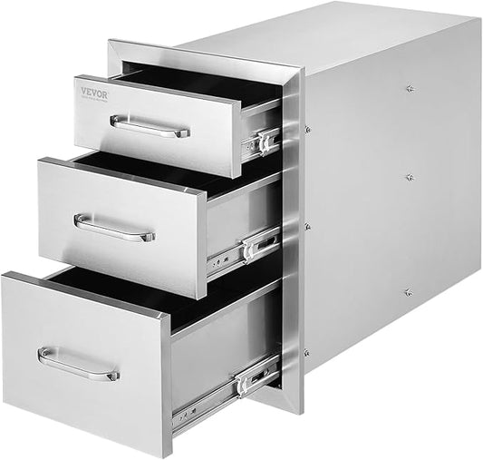 VEVOR 14x20.3 Inch Outdoor Kitchen Drawers Stainless Steel, Flush Mount Triple Drawers, 14W x 20.3H x 23D Inch, with Stainless Steel Handle, Outdoor Kitchens or BBQ Island
