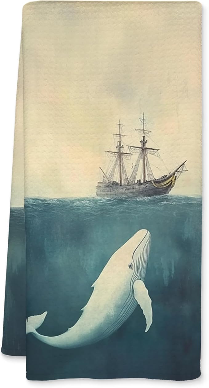 Vintage Nautical Kitchen Towels, Whale Gifts Hand towel, Whale Decorative towel, Coastal Nautical Decorative Dish Tea Towels for Kitchen, Retro Ocean Sailing Hand Towel for Bathroom, 16x24 Inch