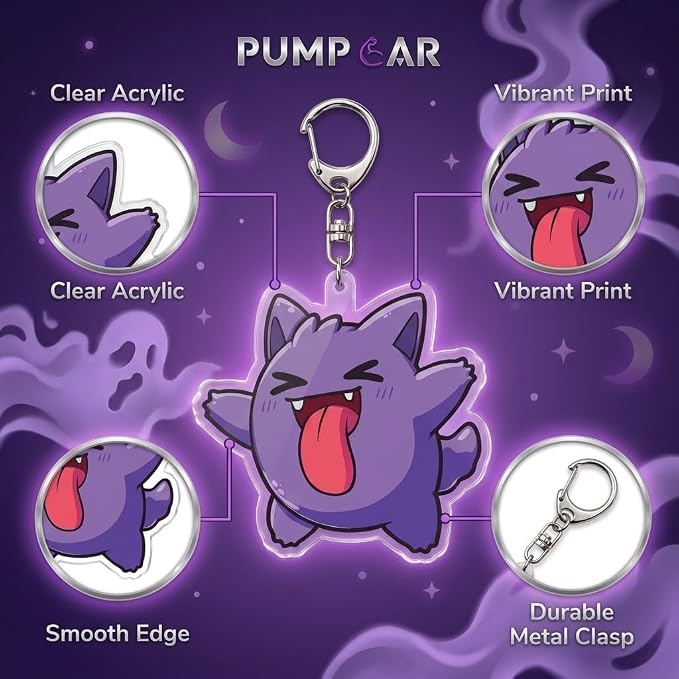 PumpCar Acrylic Keychain Double-Sided Charm Key Ring with Metal Clip Backpack Charm Bag and Car Key Accessory Collectible