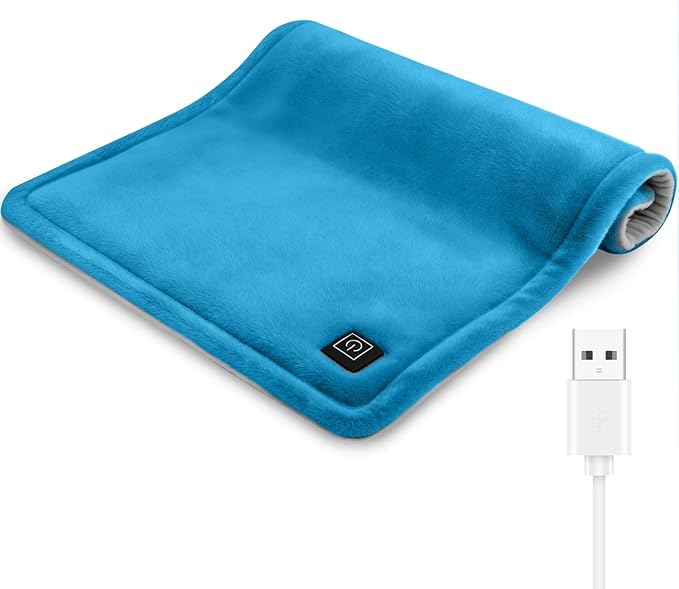 USB Heating Pad, 5V Heated Travel Pads, 3 Heat Settings & Auto Shut Off, Hot Therapy for Pain Relief Abdomen Cramps 16"x 12" Non-Rechargeable, Blue