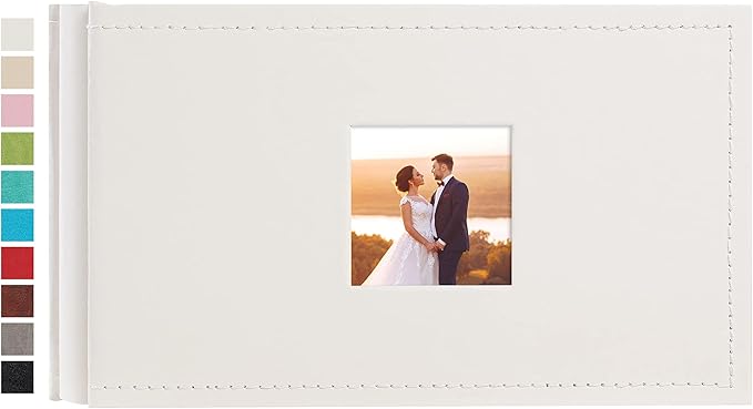 potricher Small Photo Album 4x6 100 Photos Leather Cover Picture Book with 100 Horizontal Pockets for Family Wedding Anniversary and Baby (White)