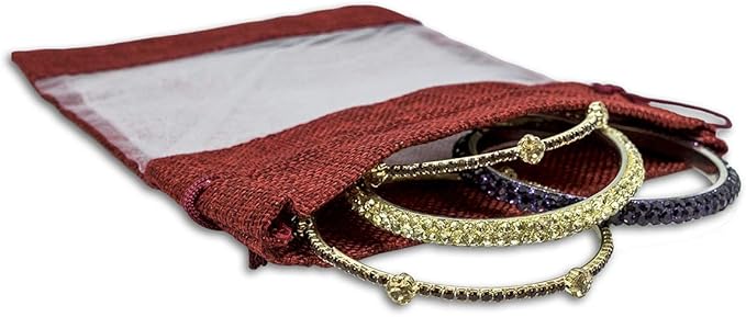 48-Pack Medium Linen Burlap & Organza Gift Bags w. Drawstrings (5x7 in, Maroon) - Party Favors, Presents, Samples & Treats Mesh Pouch by The Display Guys