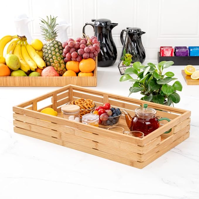 Restaurantware-20.75 x 13 x 3.75 Inch Breakfast Tray, 1 Rectangle Tray With Handles - Pallet Design, Chip-resistant, Bamboo Butler Holding Serving Tray, Shatterproof, For Meals, Snacks, And Beverages