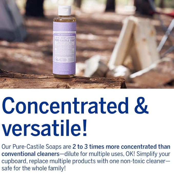 Dr. Bronner's Magic Soap-Pure-Castile Liquid Soap (Lavender, 8 ounce)-Regenerative Organic Certified Oils, 18-in-1 Uses: Body, Hair, Laundry, Pets & Dishes, Concentrated, Vegan, Non-GMO