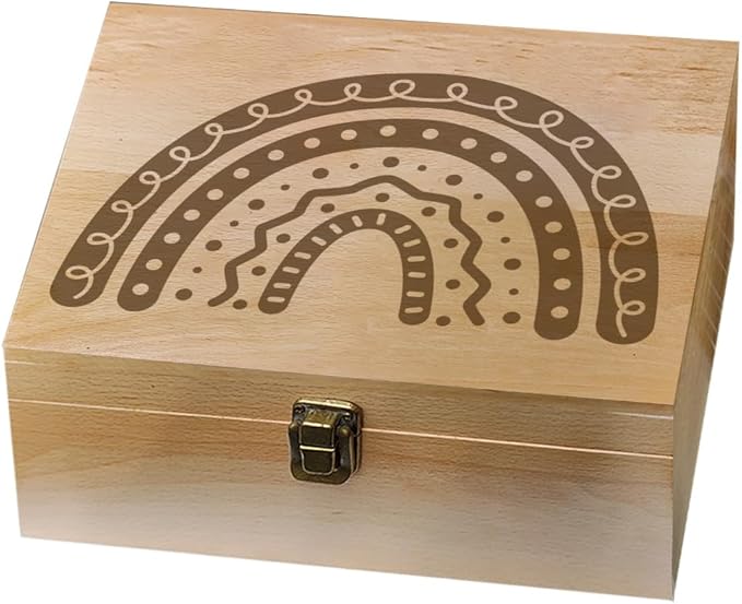 arricraft 1 Pc Wooden Memory Keepsake Box, Boho Rainbow Pattern Box with Hinged Lids Keepsake Chest for Souvenirs Picture Letter Storage 9.6x7.6x4inch(24.5x19.5x10.3cm)