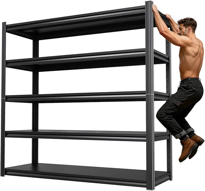 46''W Storage Shelves,3000LBS Garage Shelving,Adjustable Garage Shelves,Heavy Duty Metal Shelving, 5 Tier Wood Utility Steel Shelf, Easy-to-Install Shelving Units and Storage 71.2''x46''x19.7
