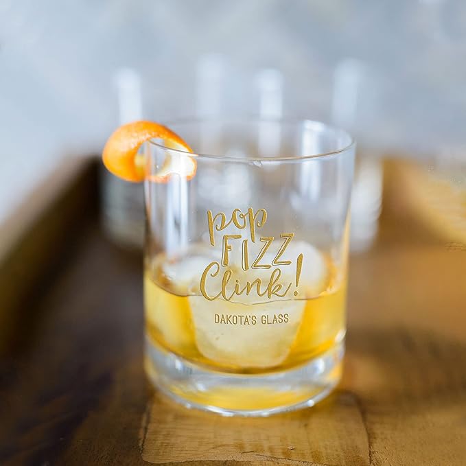 WEDDINGSTAR Personalized Whiskey Glass 11oz - Pop Fizz Clink!