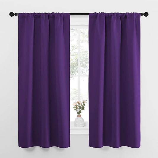 NICETOWN Bedroom Curtain Panels for Kids Room, Triple Weave Home Decoration Thermal Insulated Solid Blackout Curtains & Drapes for Nursery (Set of 2, 34-inch x 63-inch, Royal Purple)