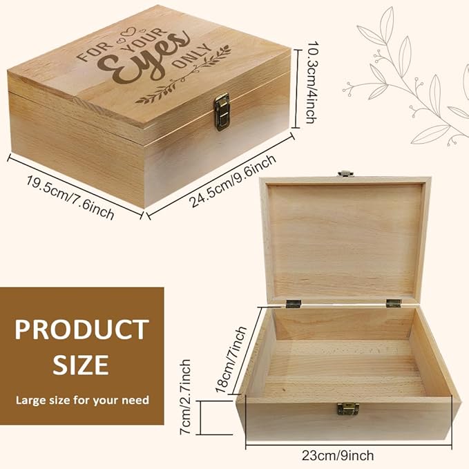 arricraft 1 Pc Wooden Memory Keepsake Box, For Your Eyes Only Memory Box with Hinged Lids Boudoir Photo Boxes for Office or Home Storage Keepsake Chest for Anniversary, Wedding, Memory, Valentines Day