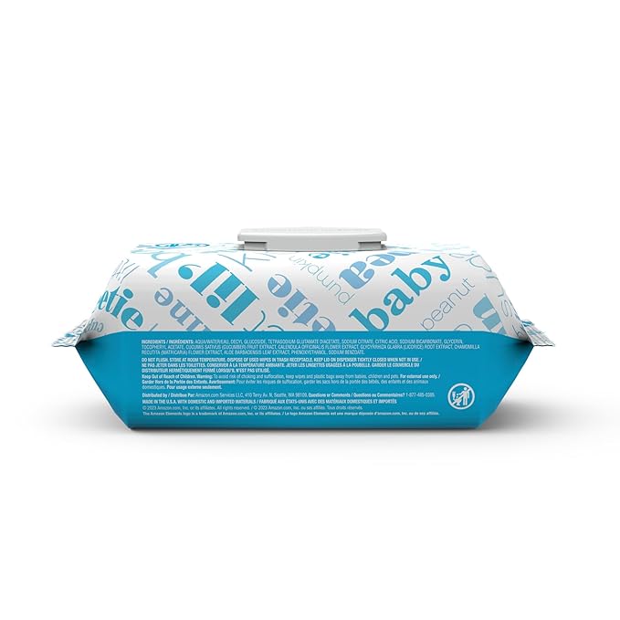 Amazon Elements Baby Wipes, Unscented, 810 Count, Flip-Top Packs