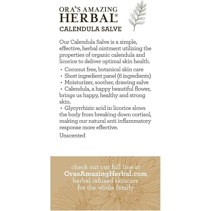 Calendula Salve, Calendula Cream, Drawing Salve, Calendula Ointment, Ora's Amazing Herbal, Coconut Free Salve made with Organic Calendula and Licorice Root, 4 oz