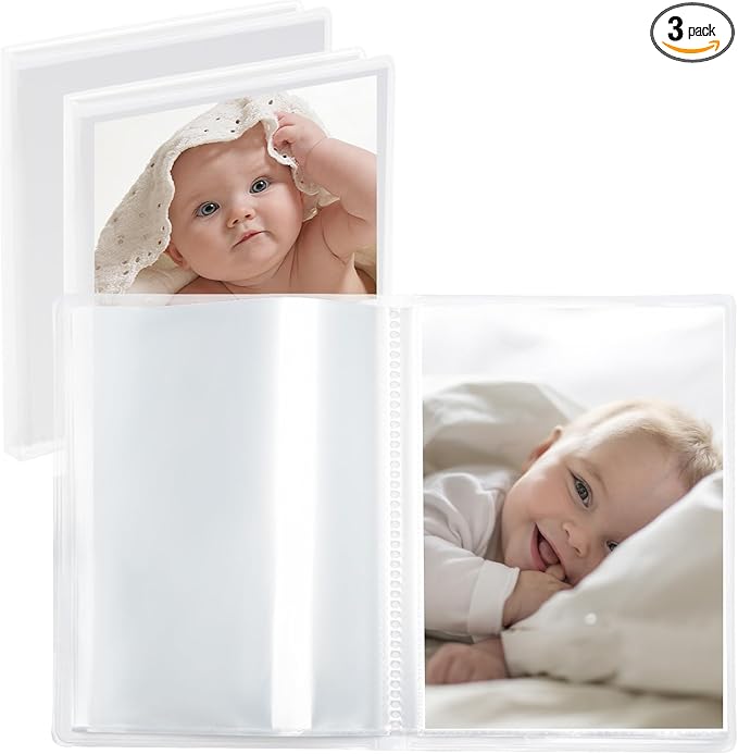 Vienrose Small Photo Album 3-Pack 5 x 7 Photo Book Album, Each Picture Book Holds 52 Photos Mini Photo Book with Customizable Cover, Postcard Album, Baby Photo Albums (Transparent)
