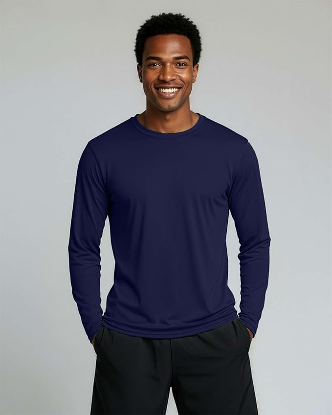 Real Essentials 4 Pack: Mens Long Sleeve Dry Fit T Shirts Hiking Fishing Workout Gym Work Sun UPF 50 Wicking Running Tee