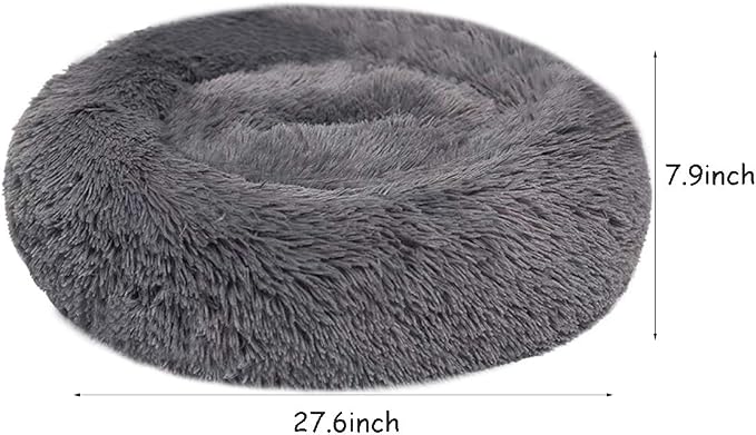 Plush Calming Donut Dog Bed for Small to Medium Dogs, 28 Inch Round Pet Bed | Soft Faux Fur Puppy Bed with Raised Rim for Curling and Head Support; Washable Round Pet Bed for Small to Medium Dogs or Cats