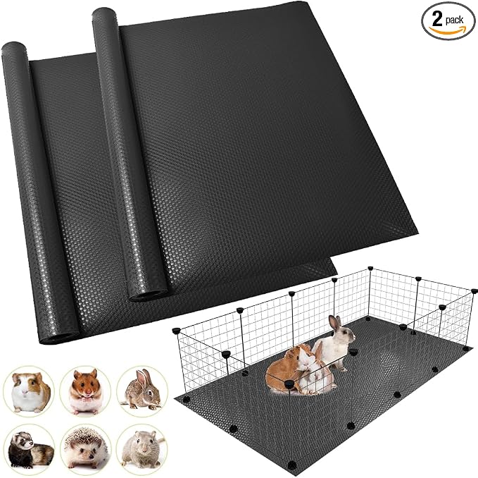 Washable Guinea Pig Bedding Cage Liner Waterproof Rabbit Bedding, Easily Cut to Suit Cage and Reusable Pads for Guinea Pigs, Rabbits, Hamsters, Gerbils, and Chinchillas,18"×79" 2pcs, Black Mat