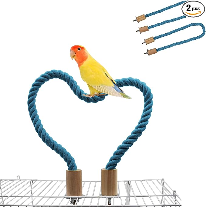 2 Pack Bird Rope Perch & Swing, Bird Cage Stand Pole Accessories, Climbing Toy for Parrot, Parakeet, Budgies, Cockatiels & Lovebirds (39.37"/100 cm)