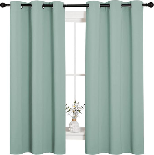 NICETOWN Small Window Curtains for Bedroom, Seafoam Green Window Treatment Thermal Insulated Solid Grommet Room Darkening Drapes for Kitchen Home Office (Set of 2, W42'' by L63'' Each Panel)