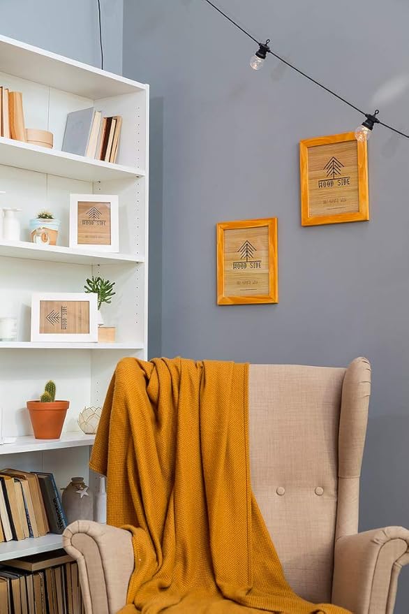 Rustic Wooden Square Picture Frames 8x8 - Set of 2 - 100% Natural Solid Eco Wood with Real Glass for Wall Mounting and Tabletop Photo Frame - Yellow