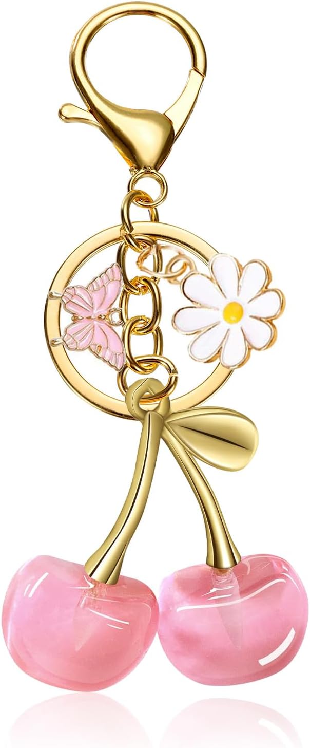 Agromusk Cute Cherry Keychain,Kawaii Cherry Bag Purse Charms for Women Car Keys Decor Gifts Stuff Accessories