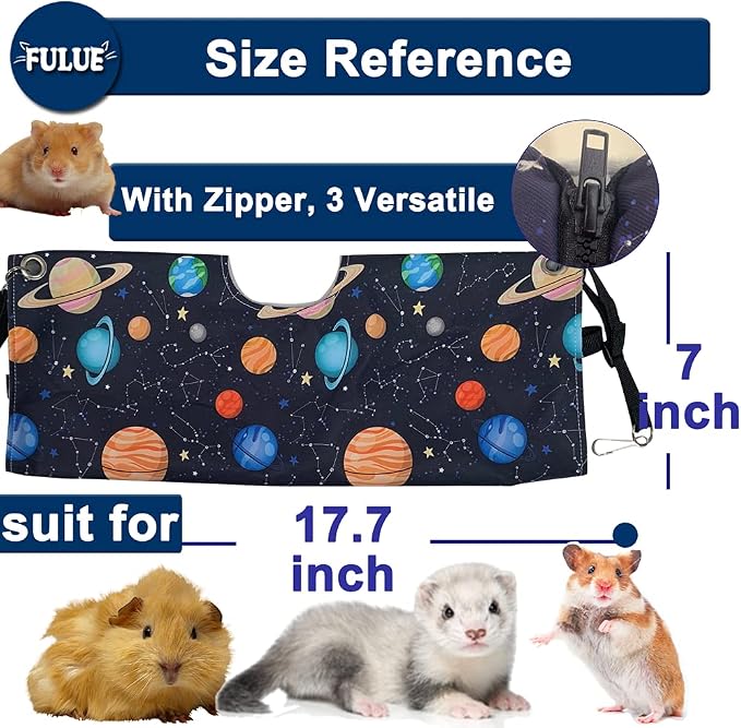Ferret Rat Hammock Tent Hanging Tunnel Cage Accessories Set for Small Pets,Cage Decorations for Ferrets Rats (Galaxy Black)