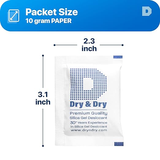 Dry & Dry 10 Gram [200 Packets] Silica Gel Packets Silica Gel Desiccants, Silica Gel Packs - Rechargeable (Food Safe) Silica Gel Packets, Silica Packets