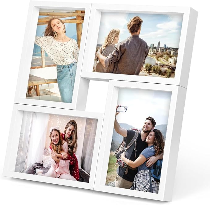 KAPIX 4x6 Picture Frames Collage, Collage Frame Wall Decor Display Four 4x6 Family Photos, Glass Front, Wall Hanging or Tabletop, White