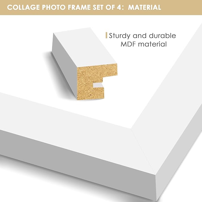 4x6 Collage Picture Frame Tempered Glass Front, Displays Four 4x6 Photo, Family Photo Collage Frame, Wall Decor Wall Hanging or Tabletop, White
