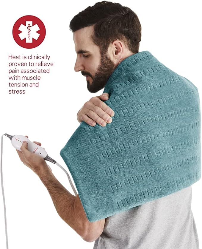 Sunbeam XXL Heating Pad, 20"x 24", For Back, Neck, Shoulder, and Period Cramp Pain Relief, 4 Heat Settings, Auto Shut-Off, Machine-Washable, Gifts For Mom & Wife, Dark Teal