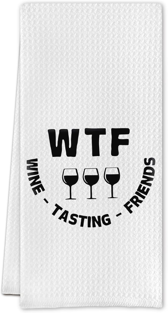 Funny Wine Dish Towels, Classic Waffle Kitchen Cloths, 16 x 24 Inches, Wine Lovers Gifts for Women