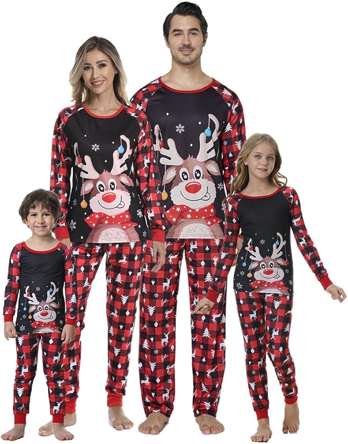 YIJIU Christmas Pajamas Cute Deer Print Long Sleeve Totem PJS Set