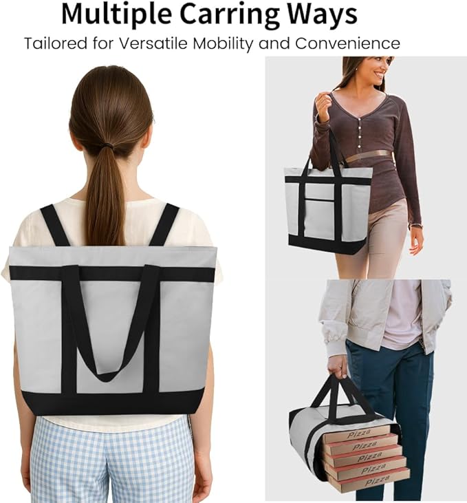 mosago 2PK Insulated Grocery Tote Bags, Large 39L Reusable Cooler Bags with Zipper, Leak-Resistant Thermal Shopping Bag for Food Delivery, Beach, Travel, Picnic & Camping, Collapsible