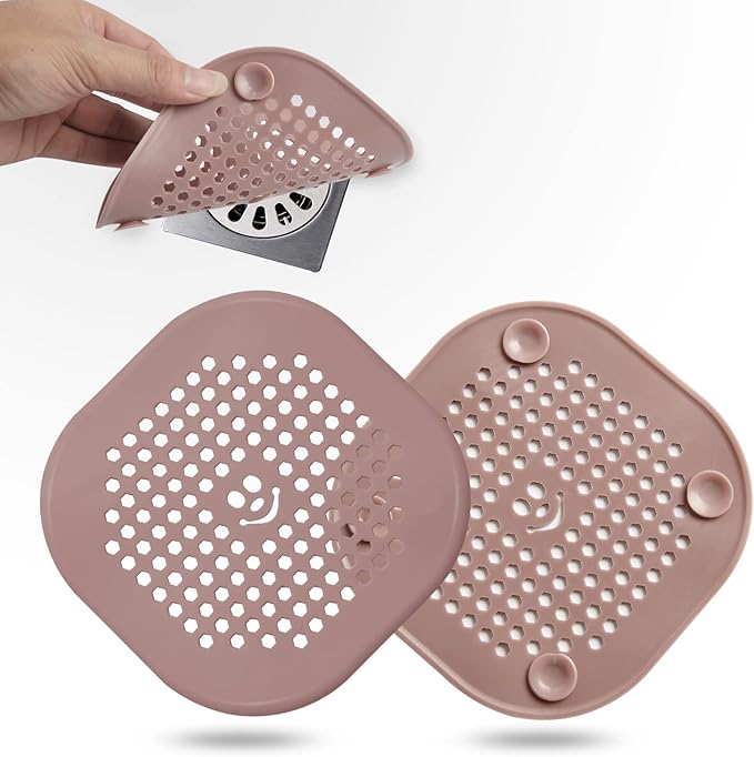 Drain Cover Hair Catcher Drain Plug Hair Stopper Drain Protector for Shower Bathroom Accessories Bathtub Lotus Pink 2 Pack