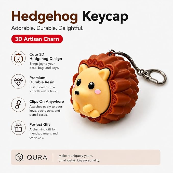 Cute Hedgehog Keycap Keychain, Kawaii 3D Character Clicker Fidget Toy, Mechanical Keyboard Keycap Charm for Backpack Bag Keys, Aesthetic Desk Decor Gift for Girls Women Kids