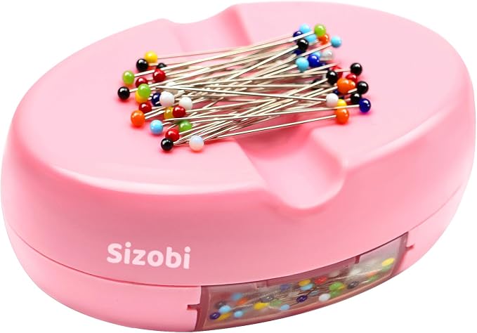 Sizobi Magnetic Pin Holder Cushions with 100 Pcs Ball Head Straight Pins | Needle Magnetic Quilting Pins Holders Organizer, Bobby Pin Holder, Paper Clip Holder,Sewing Supplies, Pink