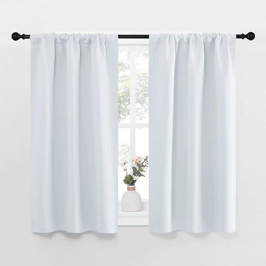 NICETOWN Greyish White Window Curtain Panels - Thermal Insulated Rod Pocket Room Darkening Curtain Sets for Bedroom (Greyish White, 2 Panels, 34 by 40)