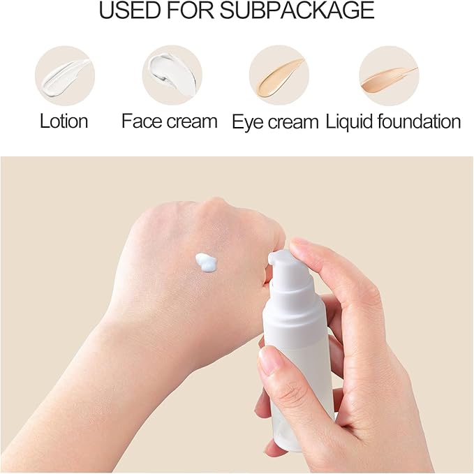 4pack mini Travel Size Pump Bottle Dispenser,Transparent Empty Lotion Bottles with,with Labe lslotion Travel Container 1.0/oz 30ml Small airless Pump jar,TSA Approved Size