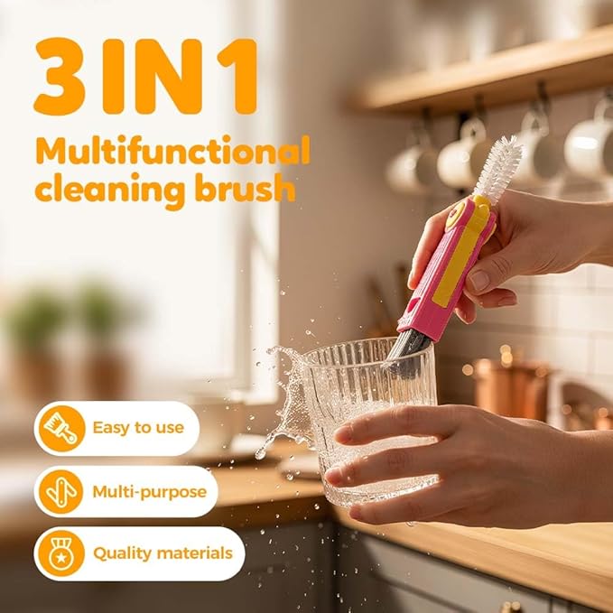 3 in 1 Water Bottle Cleaning Brush, Multifunctional Cup Lid Gap Cleaner for Bottles, Cups, and Food Storage Containers, Portable Crevice Cleaning Brush for Kitchen Use (3, Green)