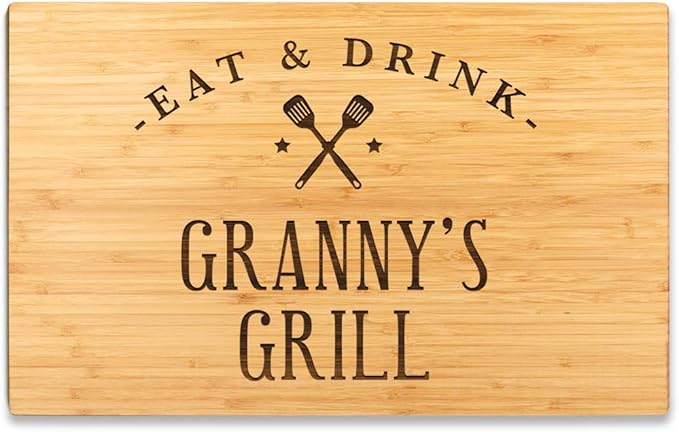 Andaz Press Large Bamboo Wood BBQ Cutting Board Gift, 17.75 x 11-inch, Granny's Grill, 1-Pack, Laser Engraved Serving Chopping Board Christmas Birthday Chef Kitchen Ideas