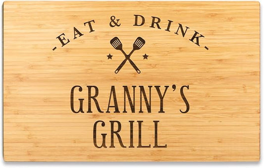 Andaz Press Large Bamboo Wood BBQ Cutting Board Gift, 17.75 x 11-inch, Granny's Grill, 1-Pack, Laser Engraved Serving Chopping Board Christmas Birthday Chef Kitchen Ideas