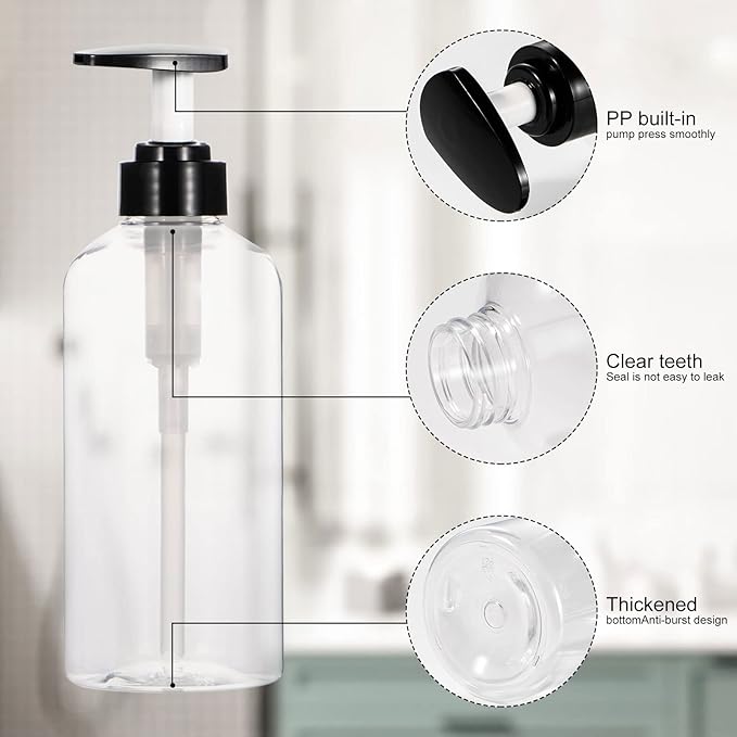 Yebeauty 2 Pack Clear Pump Bottles 17oz/500ml, Empty Plastic Lotion Bottle Pump Dispenser with Pump Refillable