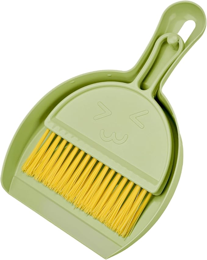 RYPET Mini Dustpan and Brush Set, Small Pet Cage Cleaner(Green) | Bunny Litter Box Brush, Fits Cage Corners, Hanging Hole Storage, Durable not Leak Ash