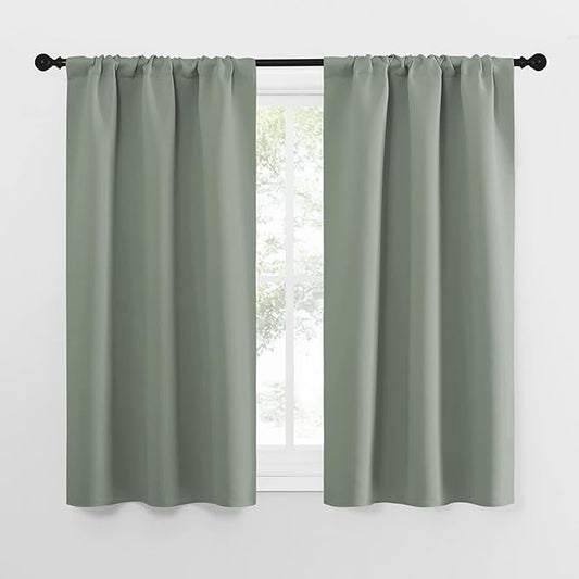 NICETOWN Window Curtains Blackout Drapes - Thermal Insulated Solid Rod Pocket Blackout Curtains/Draperies for Living Room (Greyish Green, One Pair, 34 by 54-Inch)