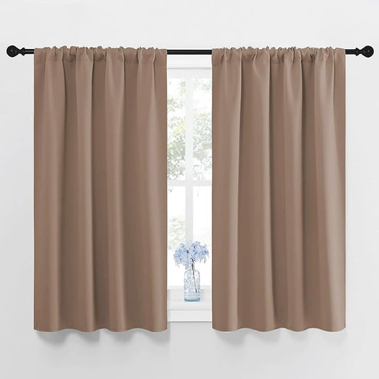 NICETOWN Kitchen Window Blackout Curtains - Window Treatment Thermal Insulated Rod Pocket Blackout Draperies/Drapes for Bedroom/Kitchen (Tan=Cappuccino, Set of 2, 42 inches Wide by 48 inches Long)