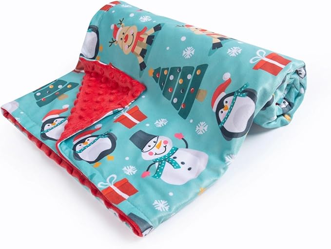 Baby Blanket for Boys Girls Soft Minky with Double Layer Dotted Backing, Cartoon Printed 30 x 40 Inch Receiving Blanket (Christmas Snowman)
