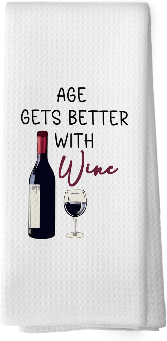 Funny Wine Gifts Kitchen Towels, Wine Bar Decor, 16x24 Inch Microfiber Waffle Weave Dish Towels
