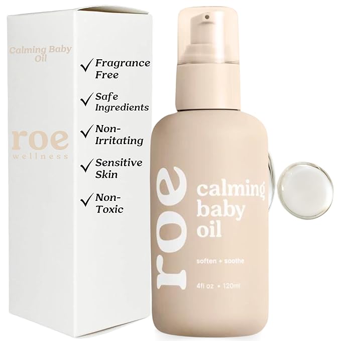 Roe Wellness Baby Oil Calming & Soothes, Hydrates Rough and Irritated Skin | All Natural Non-Greasy Hydrating Baby Oil | Moisturize Full Body (Calming Baby Oil)