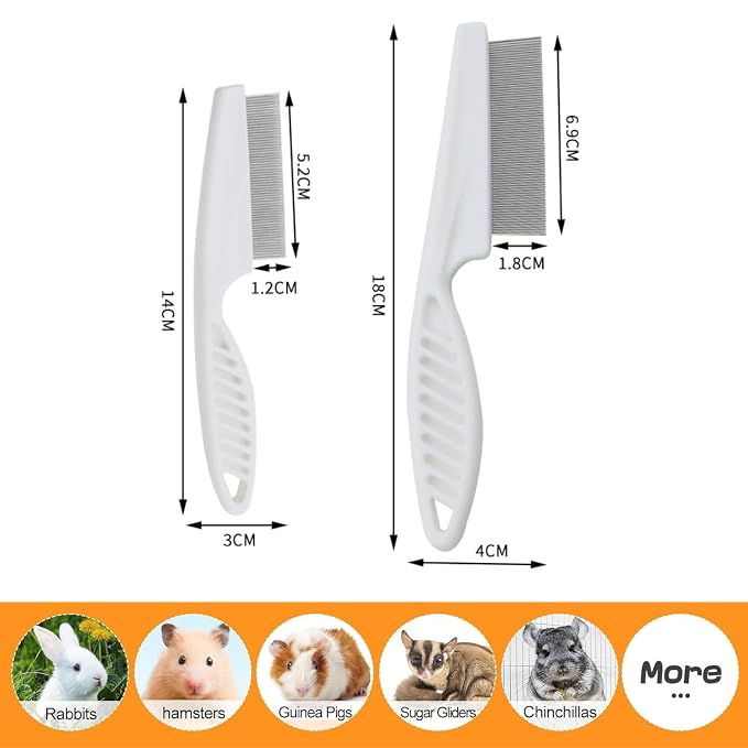 2PC Hamster Grooming Comb - Stainless Stell Face Flea Comb Fine Tooth Tear Stain Remover Removes Crust, Mucus, Stains, Face Brush for Chinchillas, Ferrets, Guinea Pigs, Rabbits (Blue)